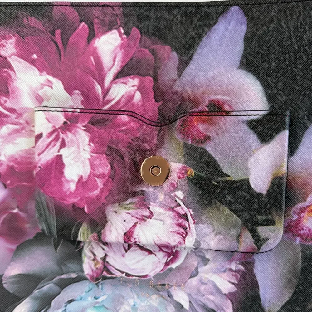 Ted Baker Opulent Bloom Satchel Crossbody Bag Black Floral Rose Gold Hardware